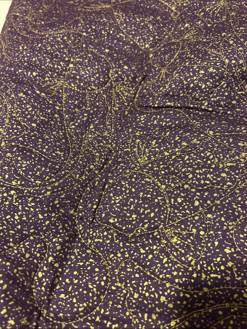 ONE OF A KIND - HANDCRAFTED Purple, gold and off-white Quilt.